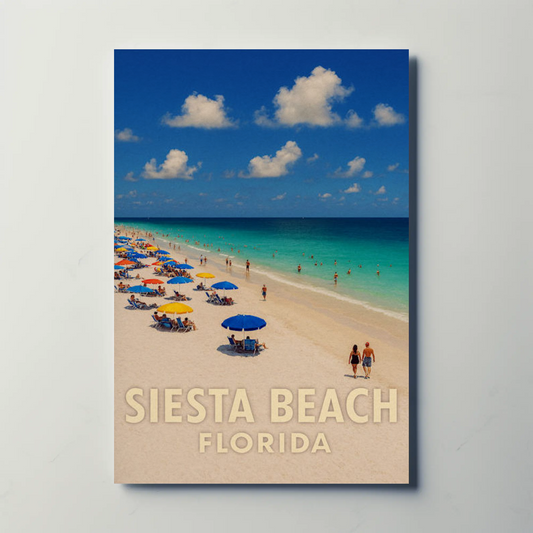 Siesta Beach Florida Umbrellas Blue Ocean Poster Poster