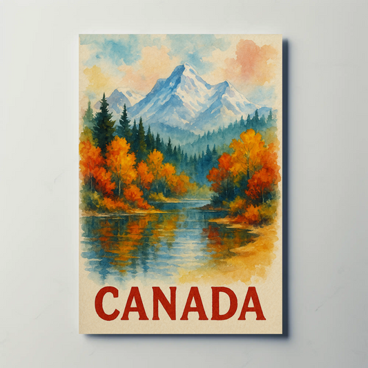 Canada Autumn Lake Mountains Travel Poster
