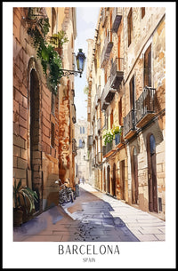 Barcelona Street Watercolor Art Poster PosterGoat