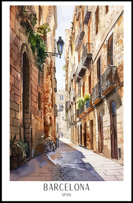 Barcelona Street Watercolor Art Poster PosterGoat