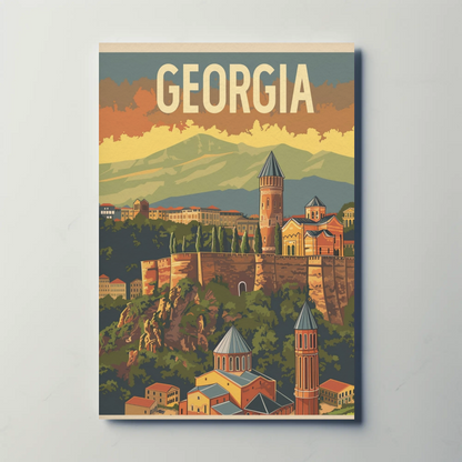 Georgia Caucasus Mountains Old Town Vintage Travel Poster