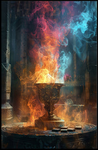 Mystical Chalice with Swirling Flames Fantasy Poster PosterGoat