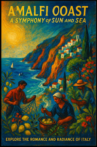 Amalfi Coast Vintage Travel Poster: Vibrant Seaside Art