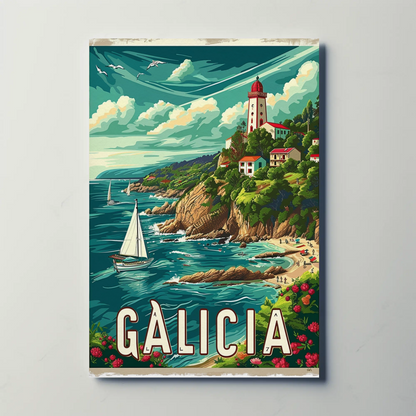 Galicia Sailing Lighthouse Coast Travel Poster
