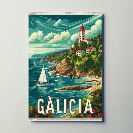 Galicia Sailing Lighthouse Coast Travel Poster