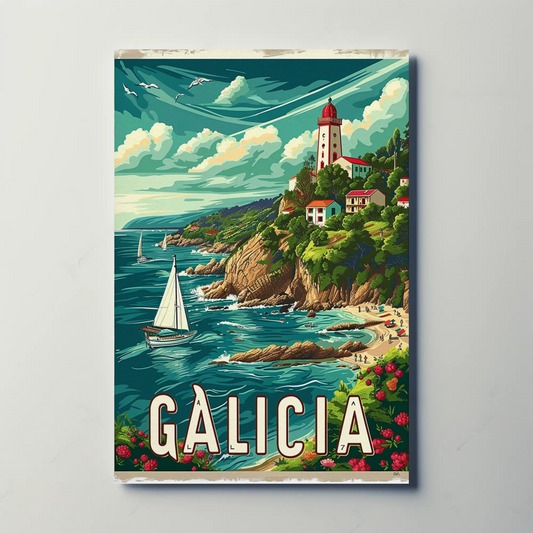Galicia Sailing Lighthouse Coast Travel Poster