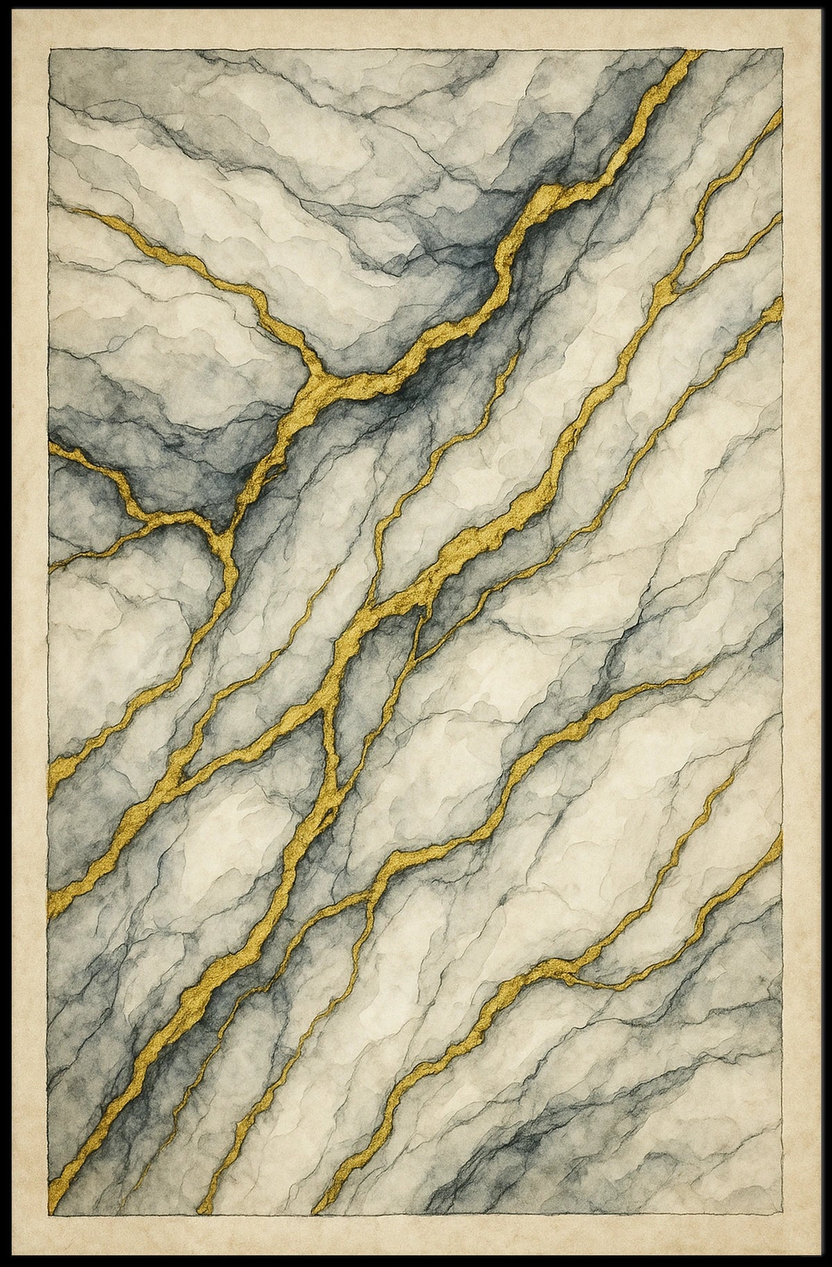 Elegant Marbled Kintsugi Design: Abstract or Artistic Poster