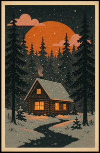 Cozy Cabin in Winter Wonderland Poster
