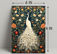 Exquisite White Peacock Among Floral Splendor - Artistic Poster