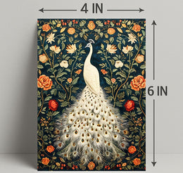 Exquisite White Peacock Among Floral Splendor - Artistic Poster