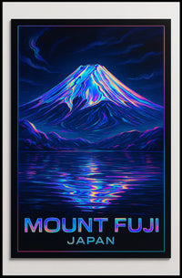 Mount Fuji Neon Reflections Iridescent Futuristic SciFi Vaporwave Dreamscape Poster
