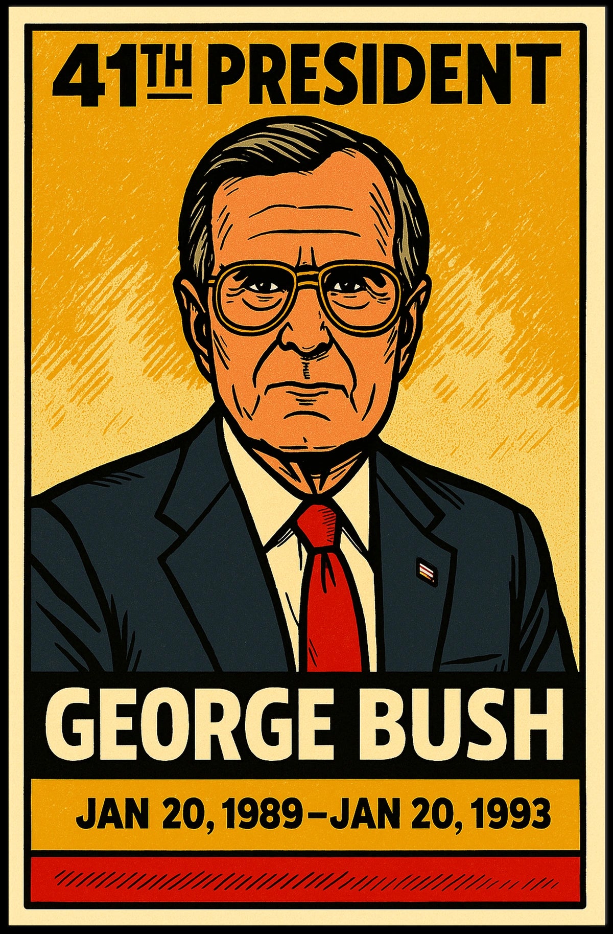 George H. W. Bush 41st President of the United States Inked Comic Style Poster