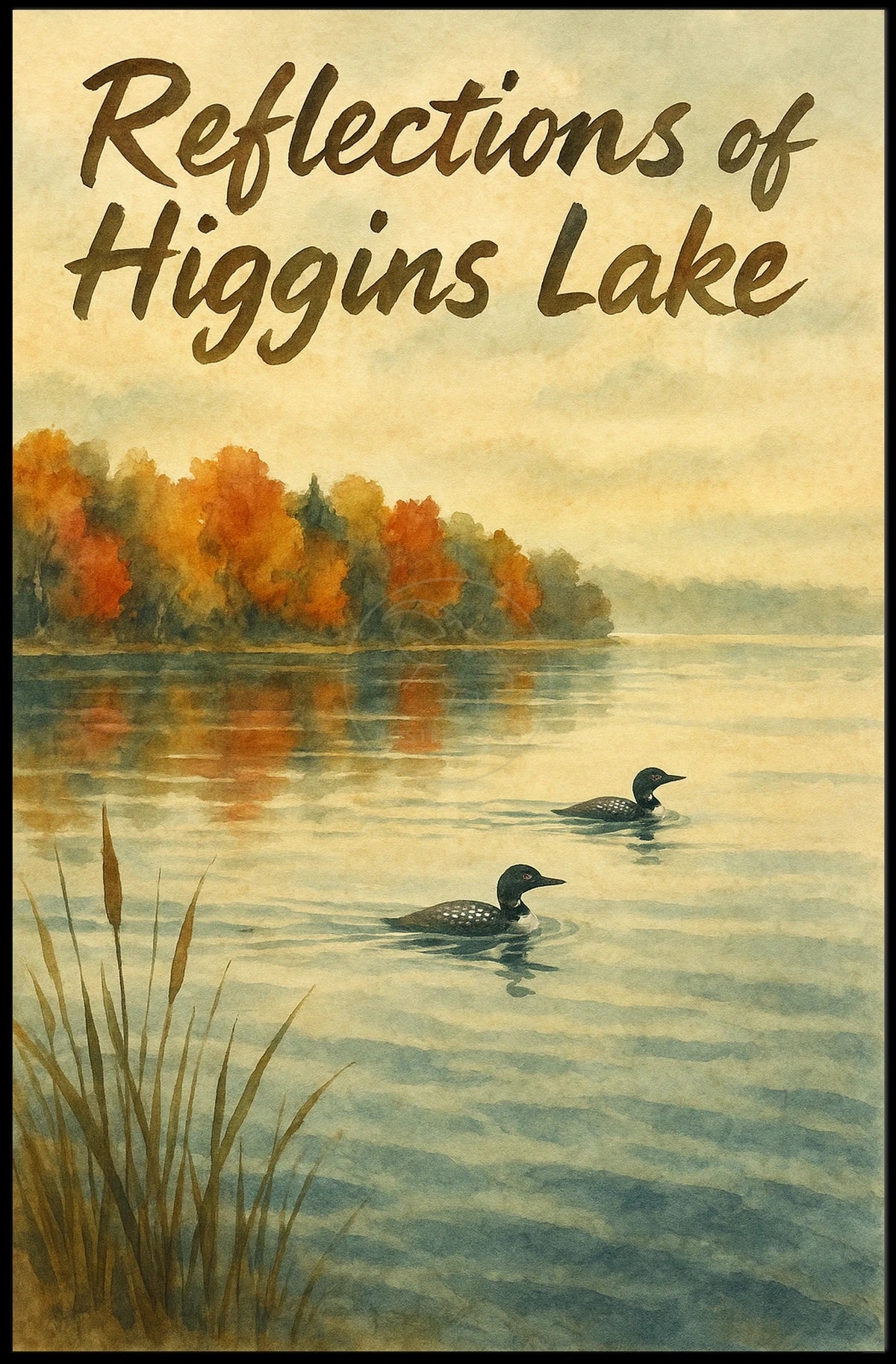 Higgins Lake Watercolor Tranquility Artistic Poster
