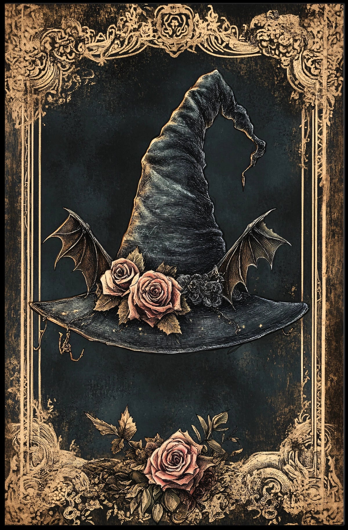 Whimsical Witch's Hat with Vintage Floral Details Cultural Poster