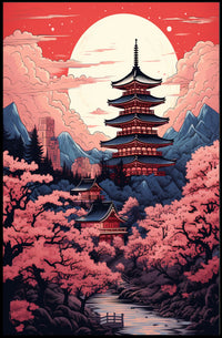 Japanese Pagoda Art Print Illustrates Cultural Heritage Poster