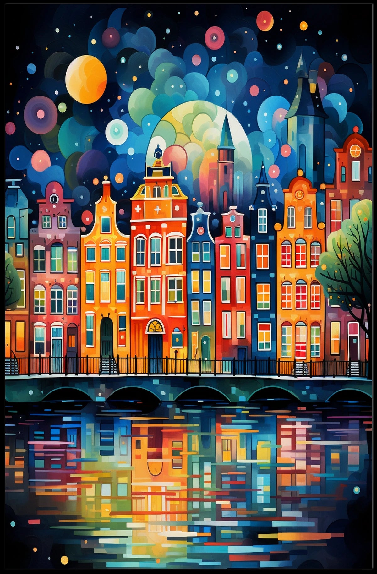 Amsterdam Canal Night Art Print: Abstract, Artistic Poster