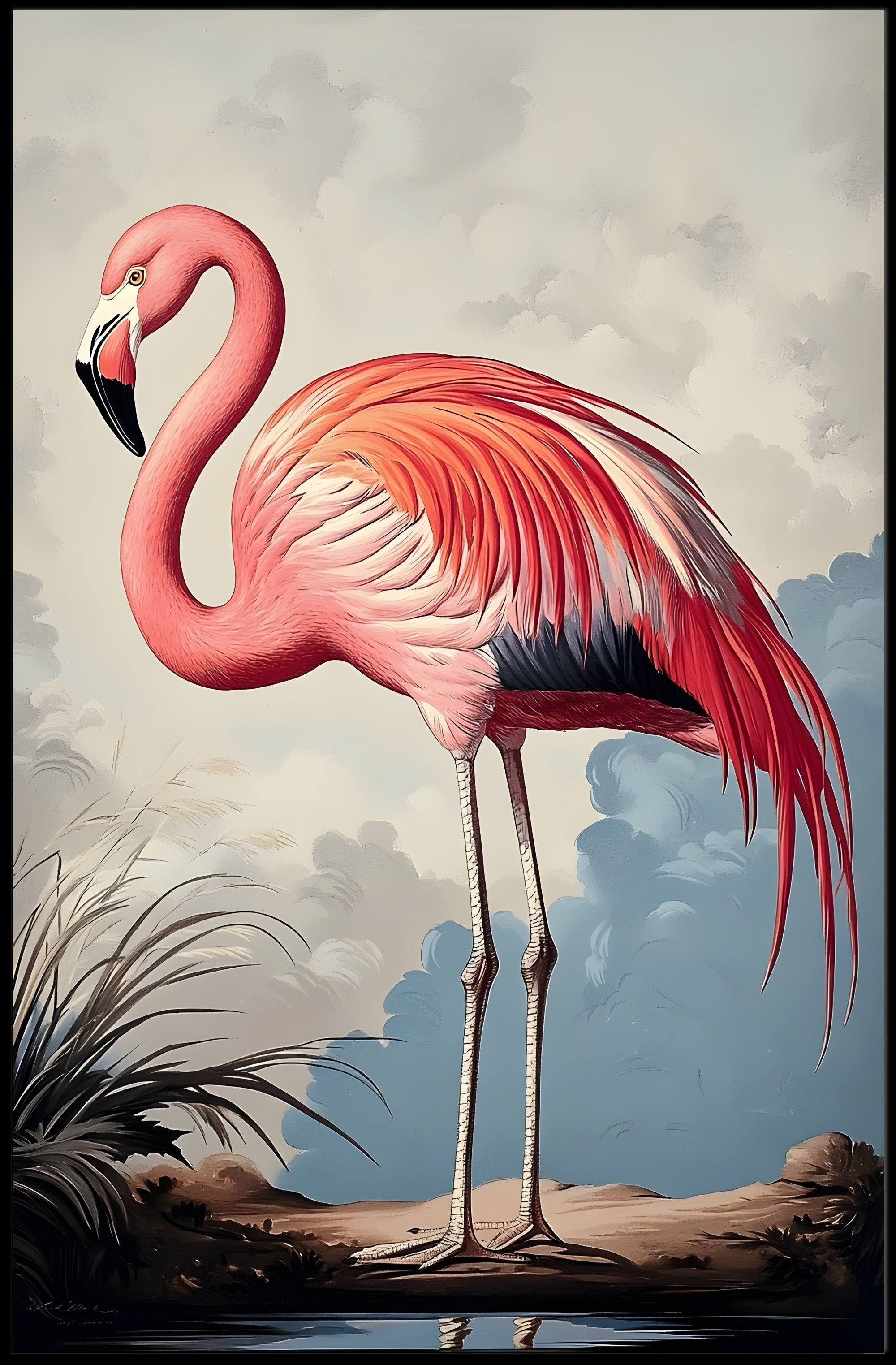Flamingo Illustration Poster Vintage Tropical Wall Art