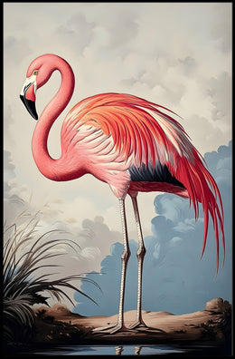 Flamingo Illustration Poster Vintage Tropical Wall Art