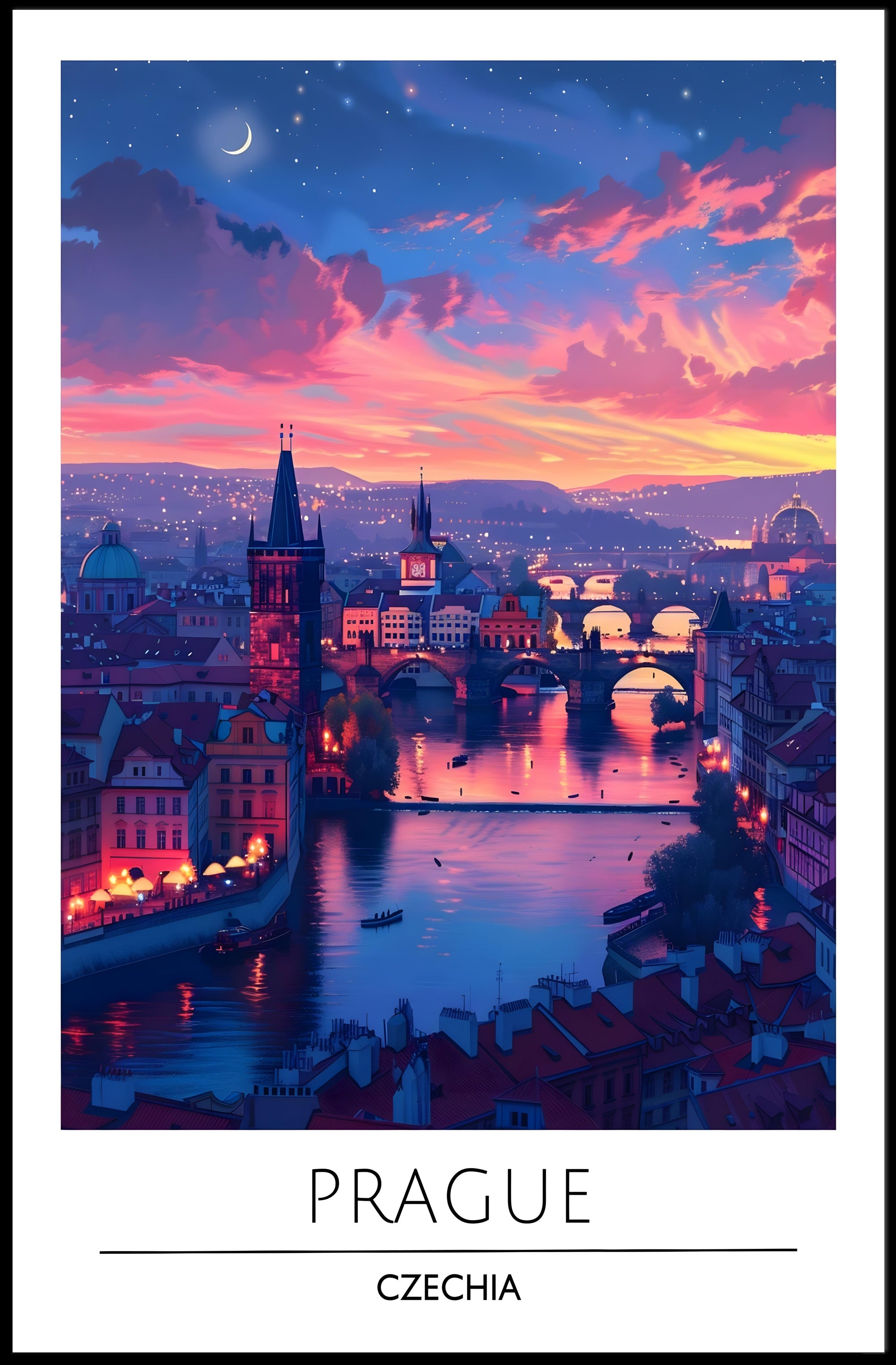 Romantic Twilight Prague View Urban or Cityscape Poster