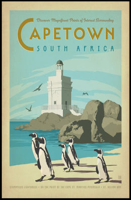 Cape Town Lighthouse and Penguins Travel Poster PosterGoat