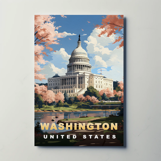 Washington DC United States Capitol Spring Vintage Travel Poster