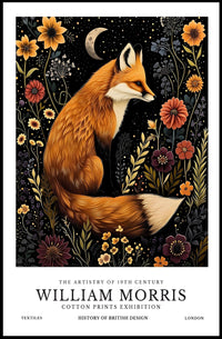 Fox and Floral Elegance Under Moonlit Night: Artistic Poster