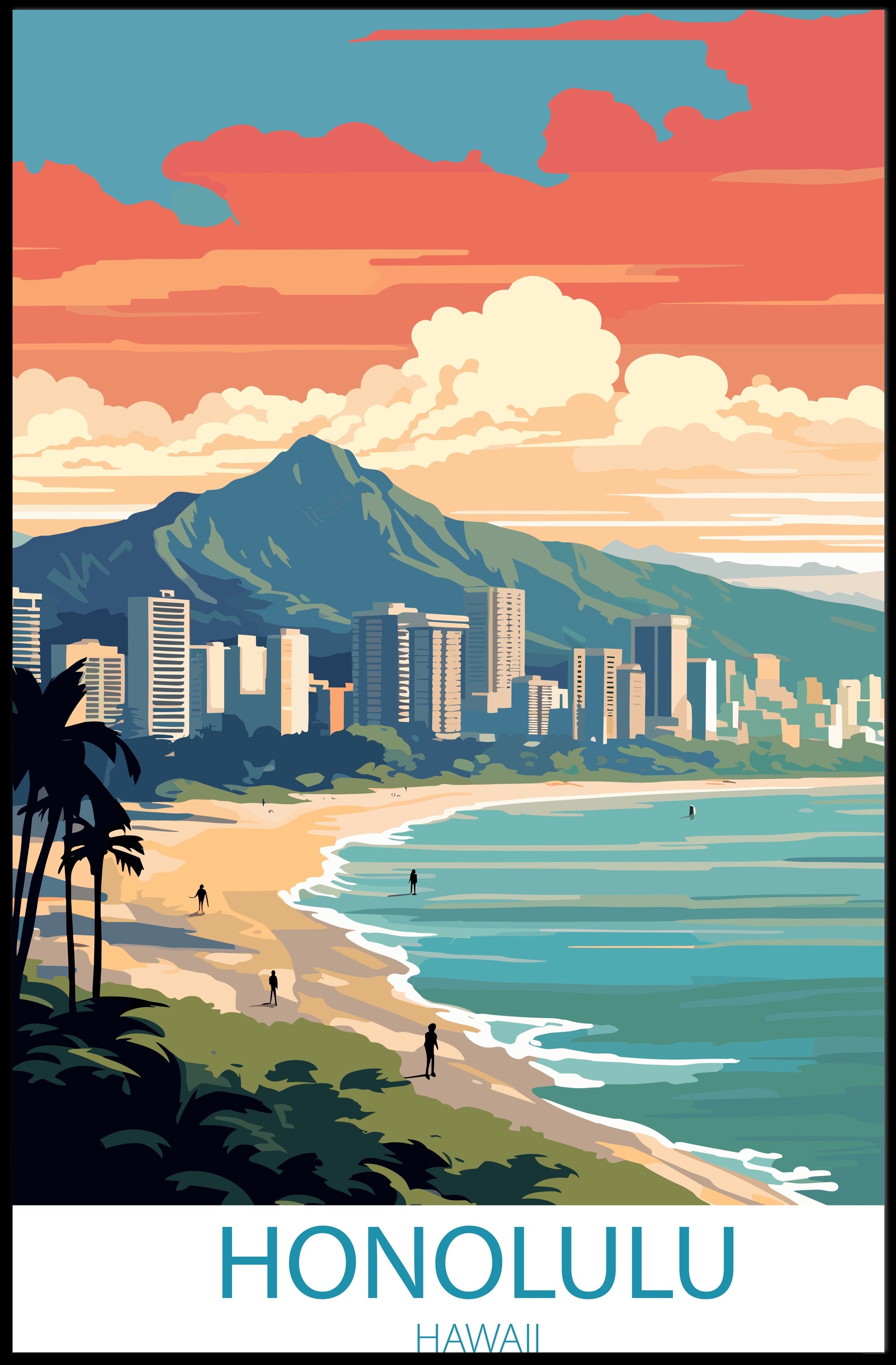 Honolulu Coastal Cityscape Art: Urban or Cityscape Poster