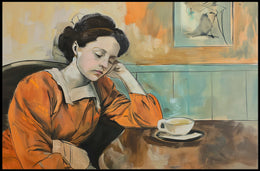 Contemplative Woman in Orange Dress Art Poster