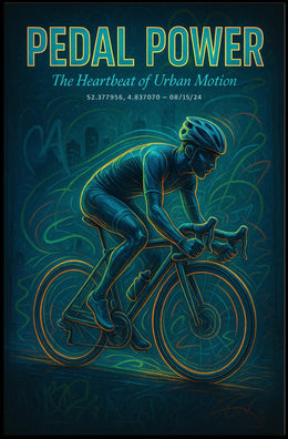Dynamic Neon Urban Cyclist Art Print - Urban or Cityscape Poster PosterGoat