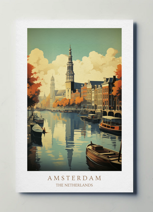 Amsterdam Netherlands Canal Autumn Reflections Travel Poster