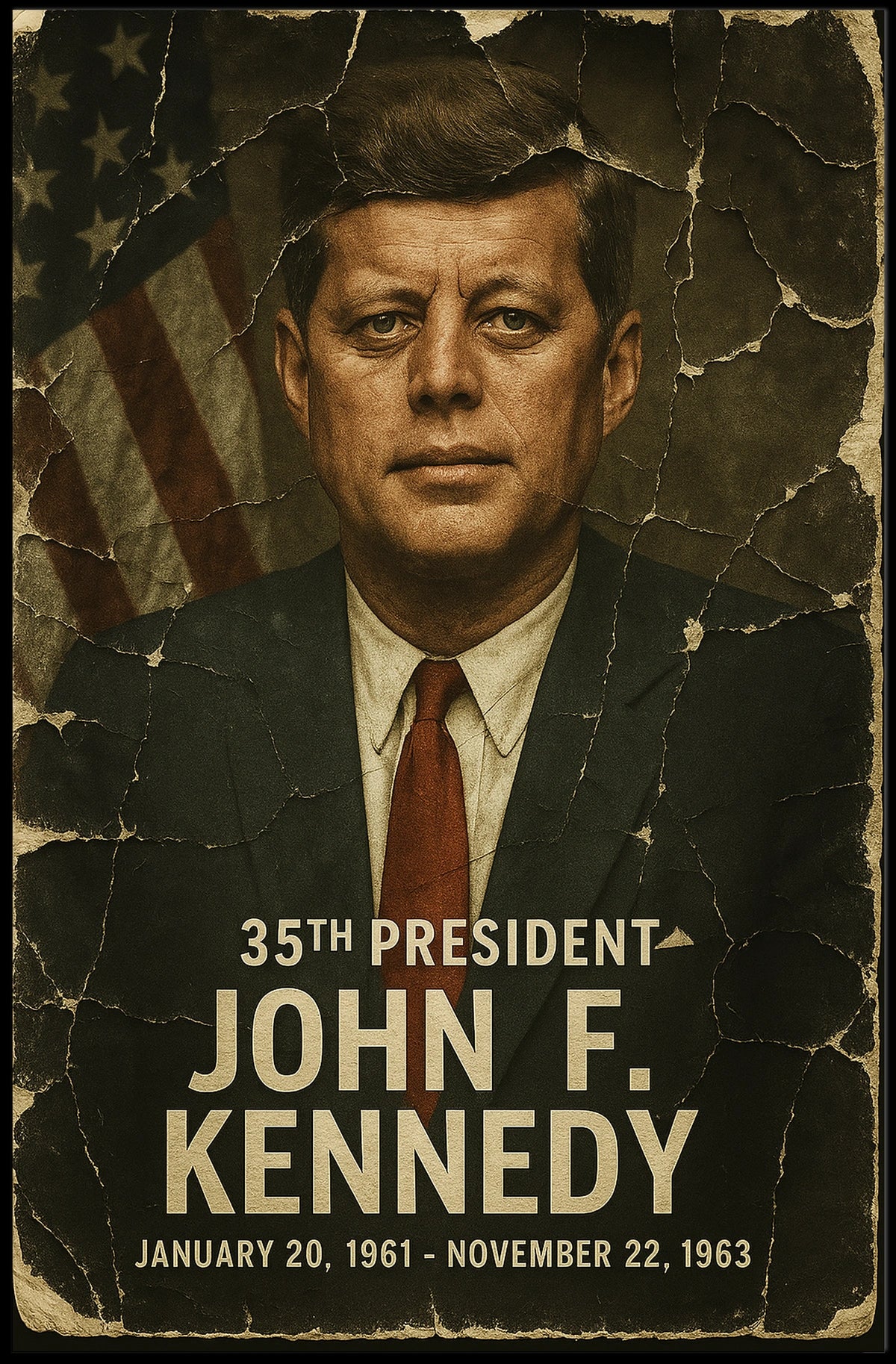 John F. Kennedy 35th President of the United States Damaged Photograph Poster