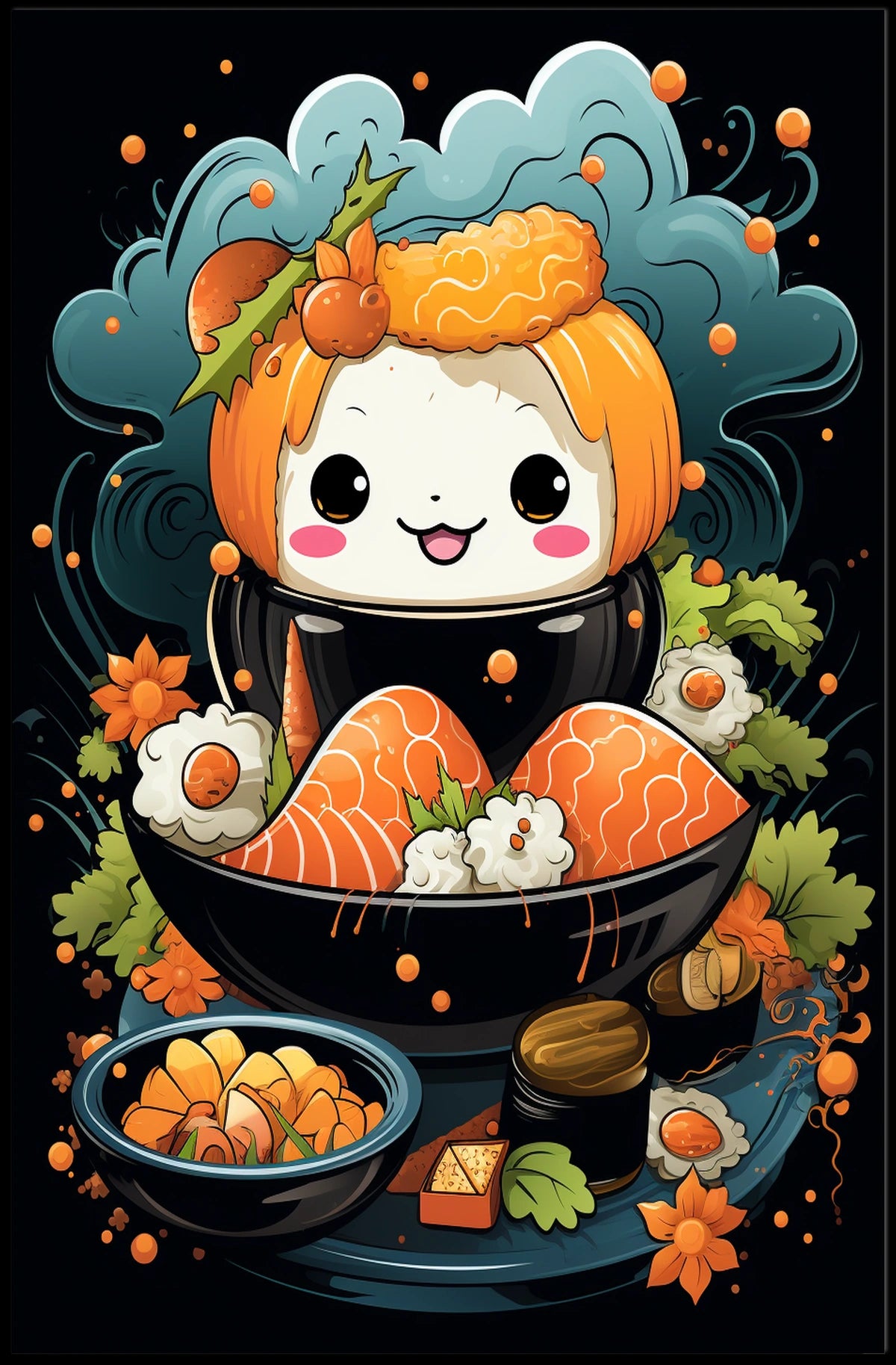 Cute Smiling Sushi Art - Abstract, Artistic, or Pop Culture Poster