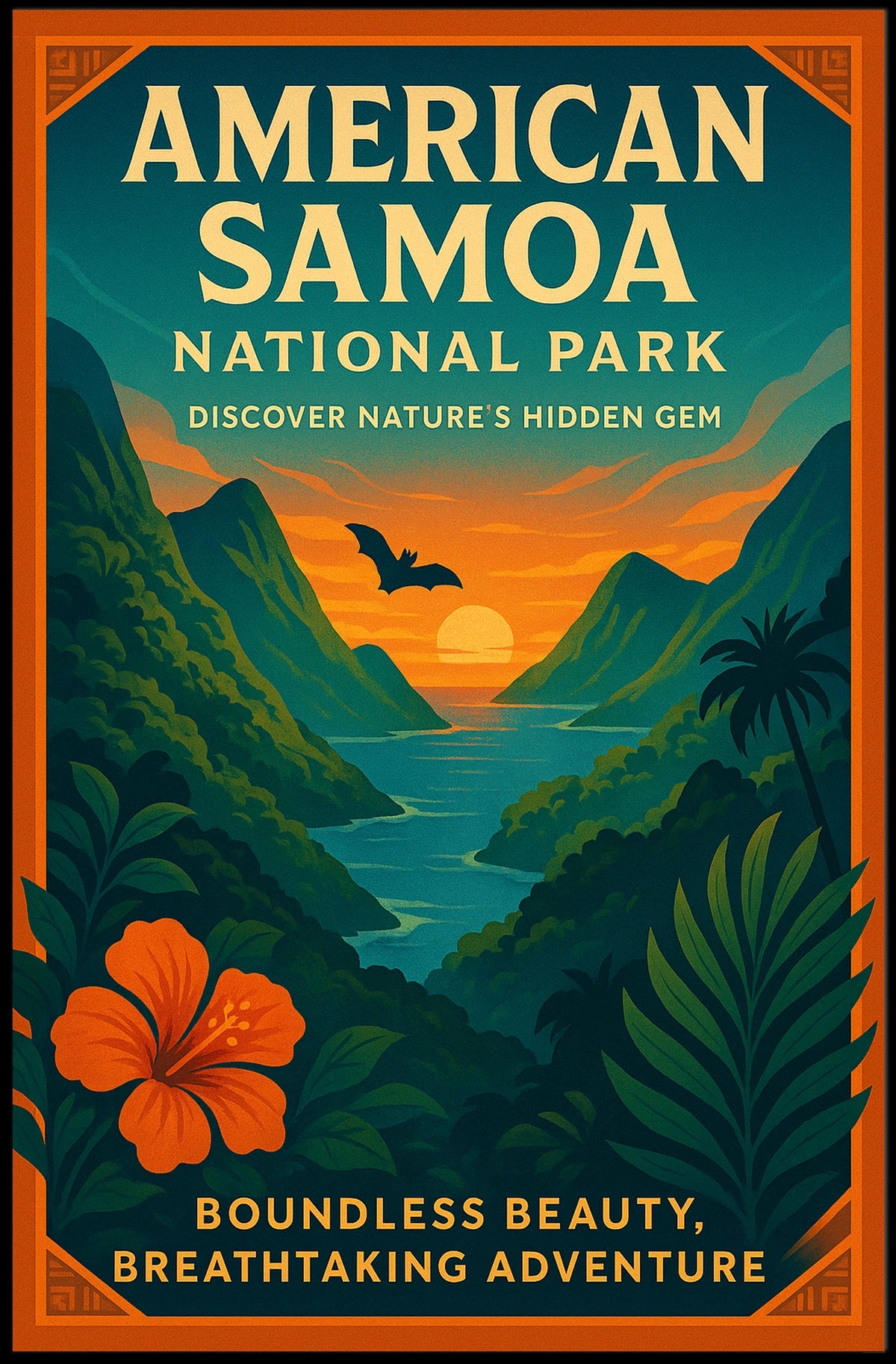 American Samoa Sunset, Lush Landscape National Park Poster