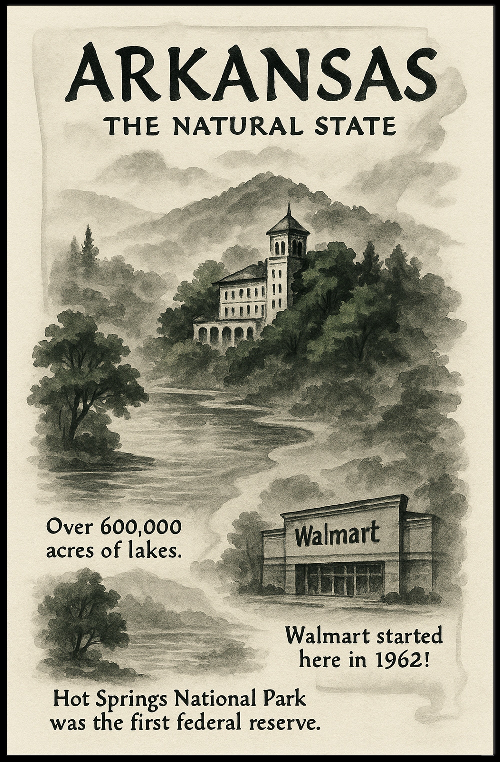 Arkansas The Natural State Vintage Travel Poster