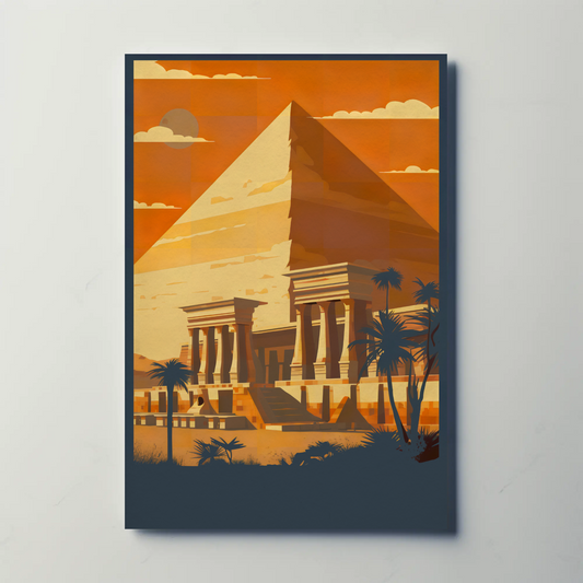 Egypt Pyramid Temple Palm Sunset Vintage Travel Poster