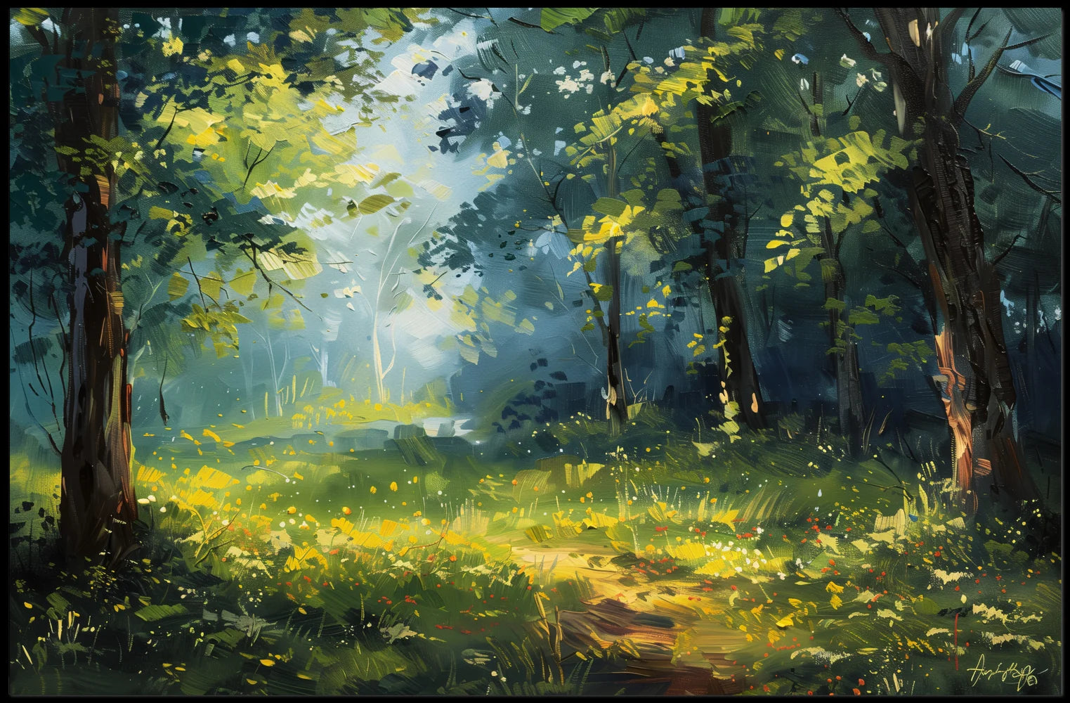 Serene Impressionist Forest Scene Art Poster
