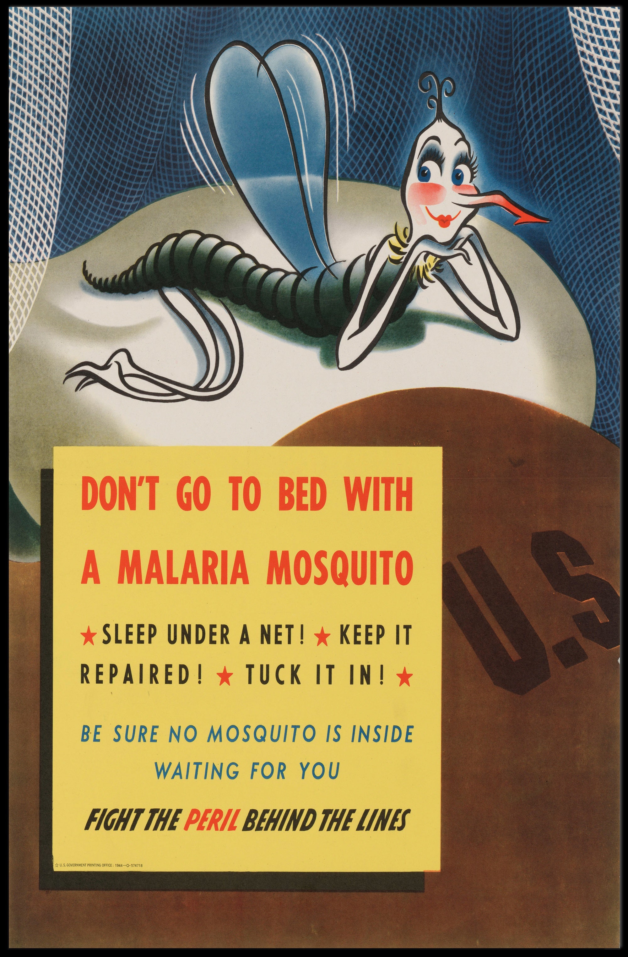 WWII Malaria Awareness Mosquito Net Poster