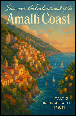 Amalfi Coast Vintage Travel Poster: Enchanting Seaside Escape
