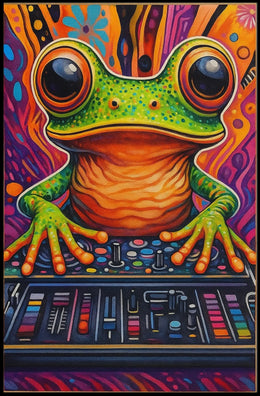 Vibrant DJ Frog Pop Art Print: Abstract, Artistic Poster