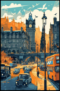 Mid-Century European Cityscape Retro Art Poster