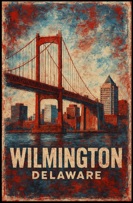 Wilmington Bridge Vintage Skyline Art Heritage Travel Cityscape Nostalgic Coastal Wall Decor Poster