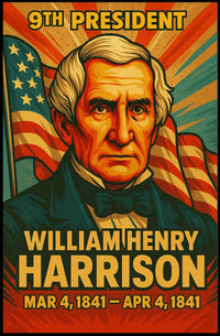 William Henry Harrison 9th President of the United States Colorful Comic Book Style Poster