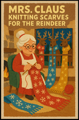 Mrs. Claus Knitting For The Reindeer Poster