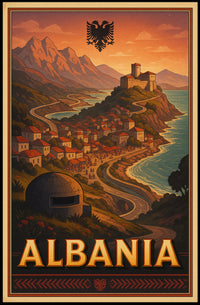 Albanian Coastal Vintage Scene Travel Poster