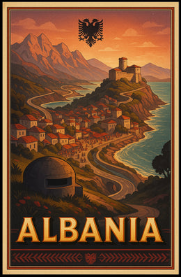 Albanian Coastal Vintage Scene Travel Poster