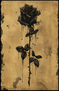 Black Rose Ink Dripping Gothic Art Poster PosterGoat