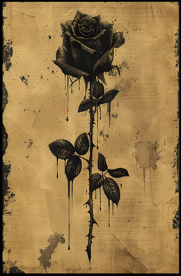 Black Rose Ink Dripping Gothic Art Poster PosterGoat