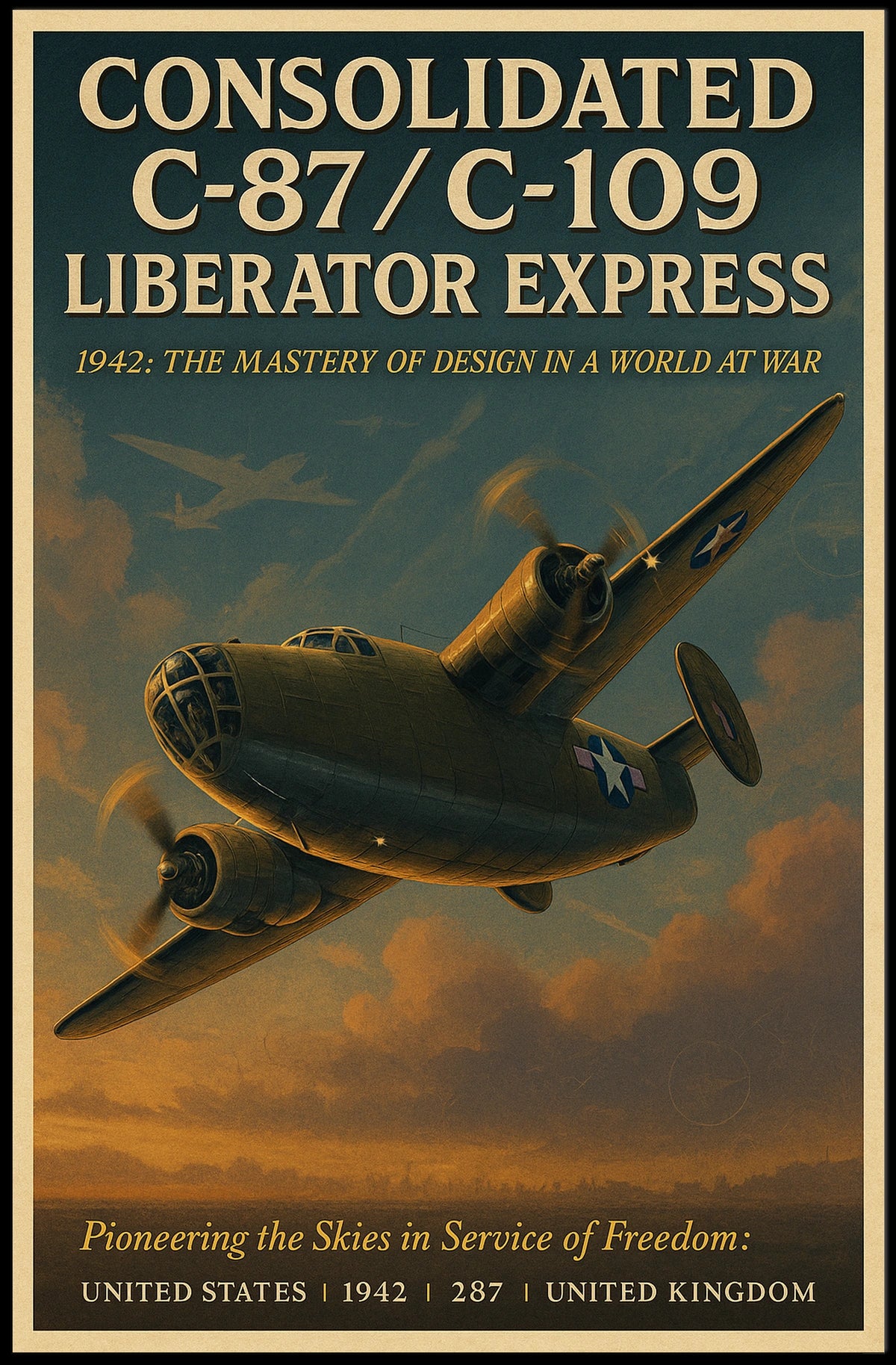 Vintage WWII Liberator Express Aviation Art Poster