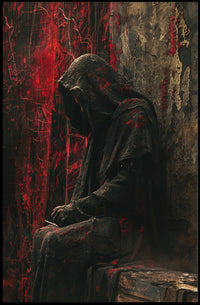 Mysterious Hooded Figure in Dark Fantasy Poster PosterGoat