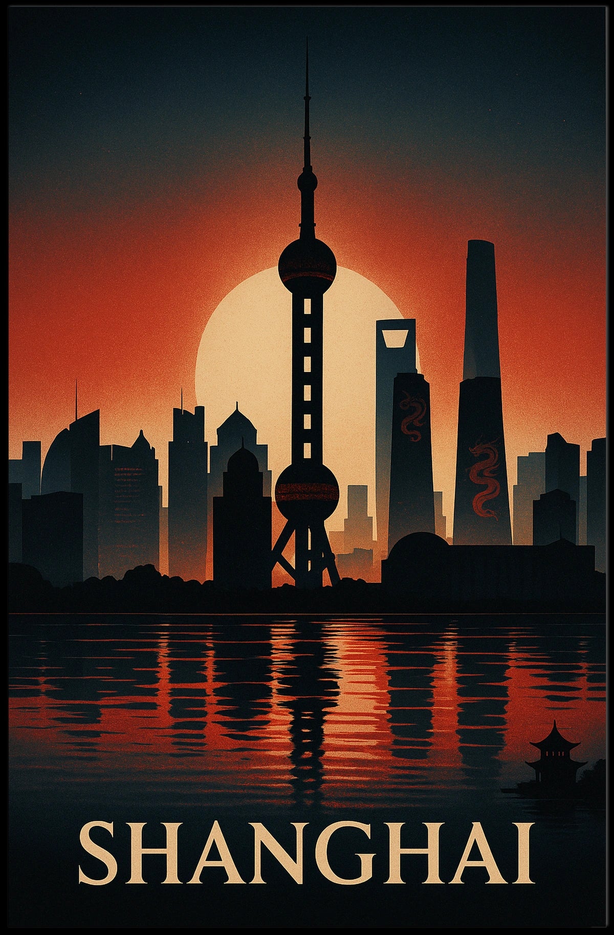Shanghai Skyline at Sunset Poster